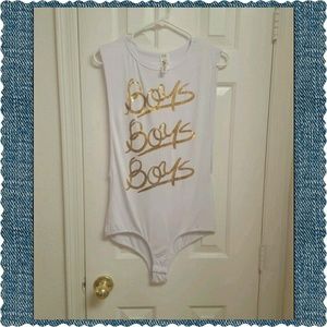 ***Nwot White "Boys" BodySuit